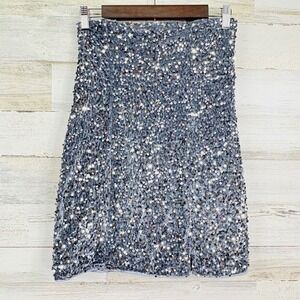 Cider Silver Sequin‎ Velvet Mini Skirt Party Cocktail Glam Sparkly Women's Small